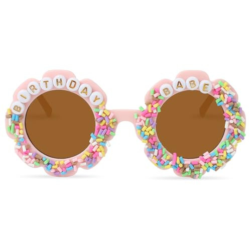 YOGFIT Round Flower Birthday Glasses for Kids Girls Cute Birthday Party Accessories Happy Birthday Gifts Birthday Sunglasses. | Amazon (US)