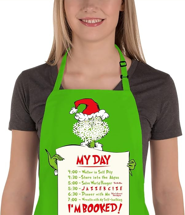 Funny Christmas Baking Apron for Women Men, Whoville Xmas Kitchen Aprons with 2 Pockets, Novelty ... | Amazon (US)