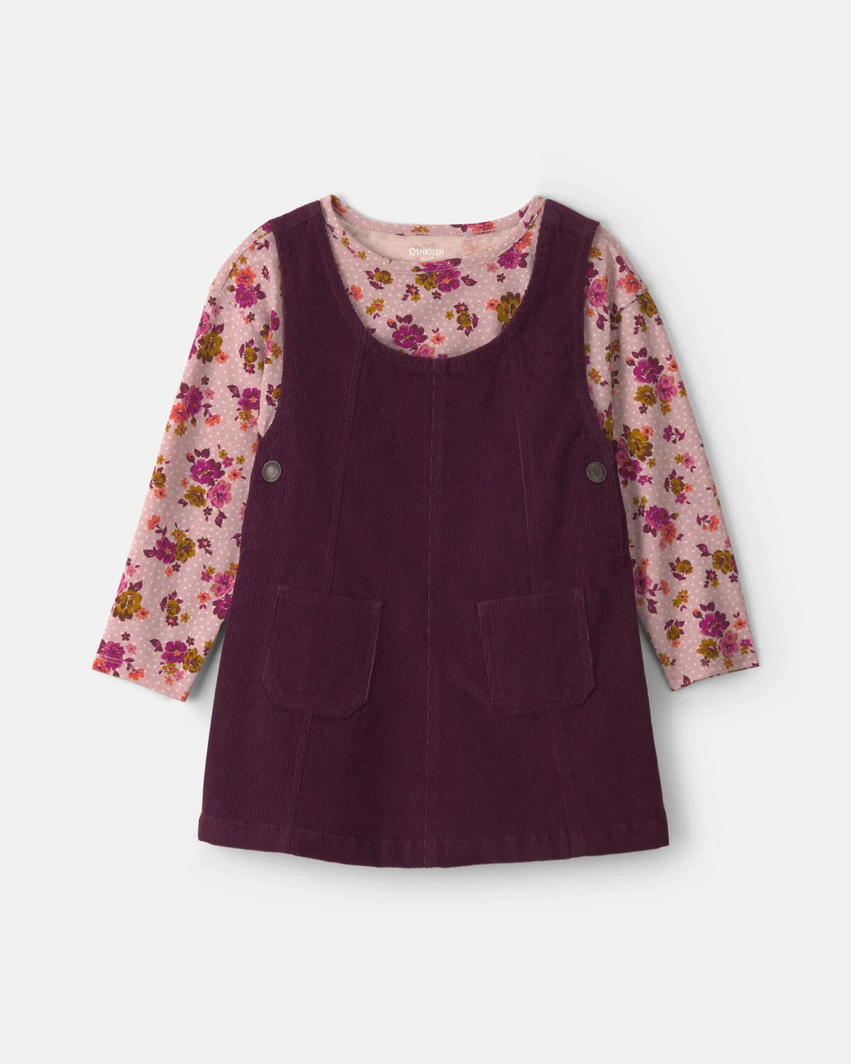 Toddler Girl 2-Piece Floral Corduroy Long-Sleeve Dress Set - Pink/Purple | Carter's Inc