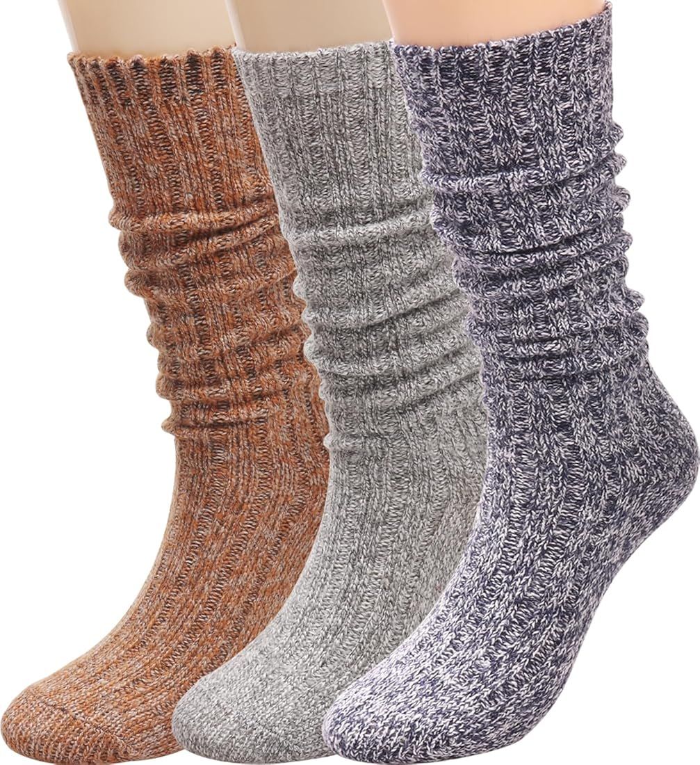 ANCHOVY Women's Socks Thermal Winter Wool Casual Crew Socks Thick Knit Warm Cozy Cotton Boots Soc... | Amazon (US)