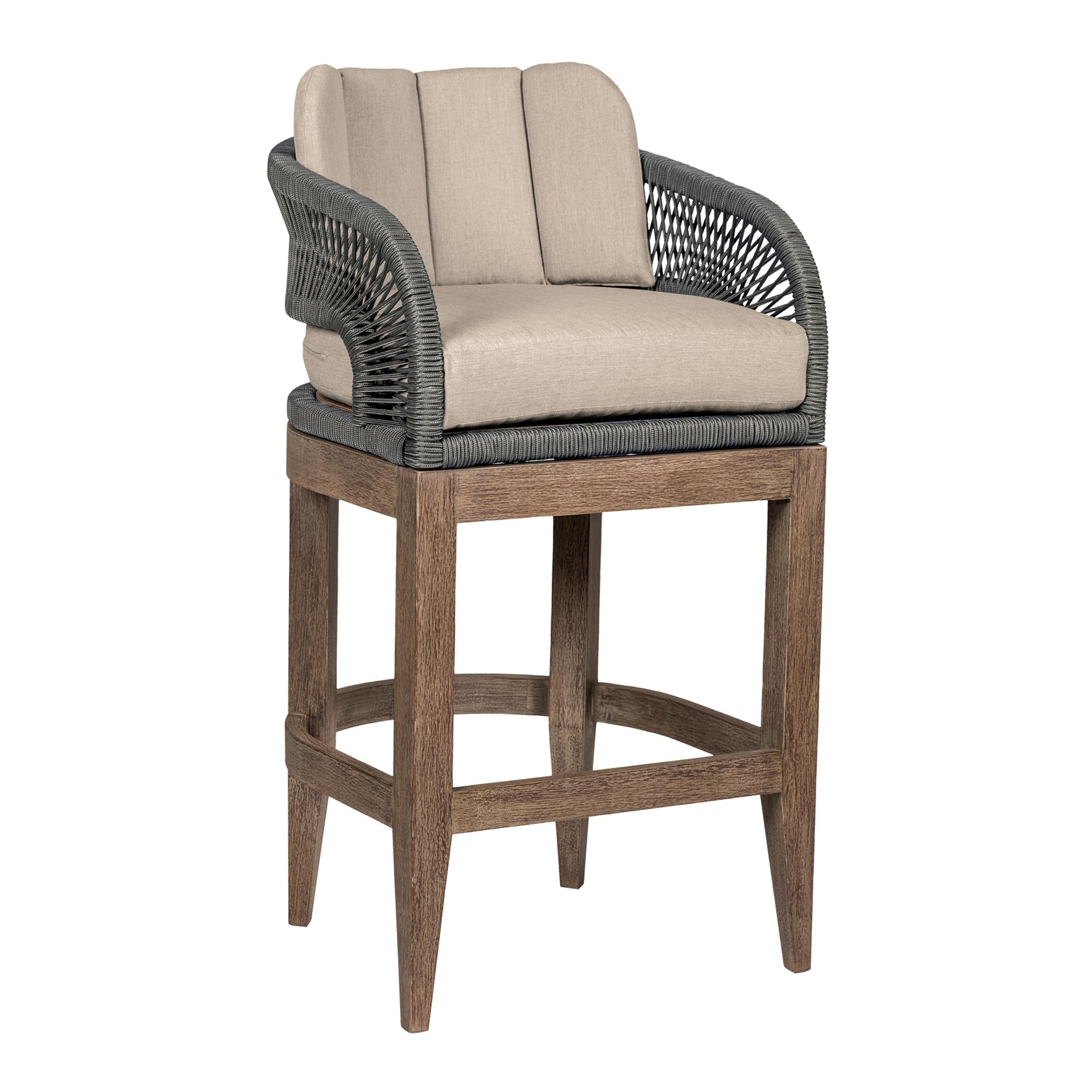 Safia Eucalyptus Wood and Gray Rope Outdoor Stool | World Market