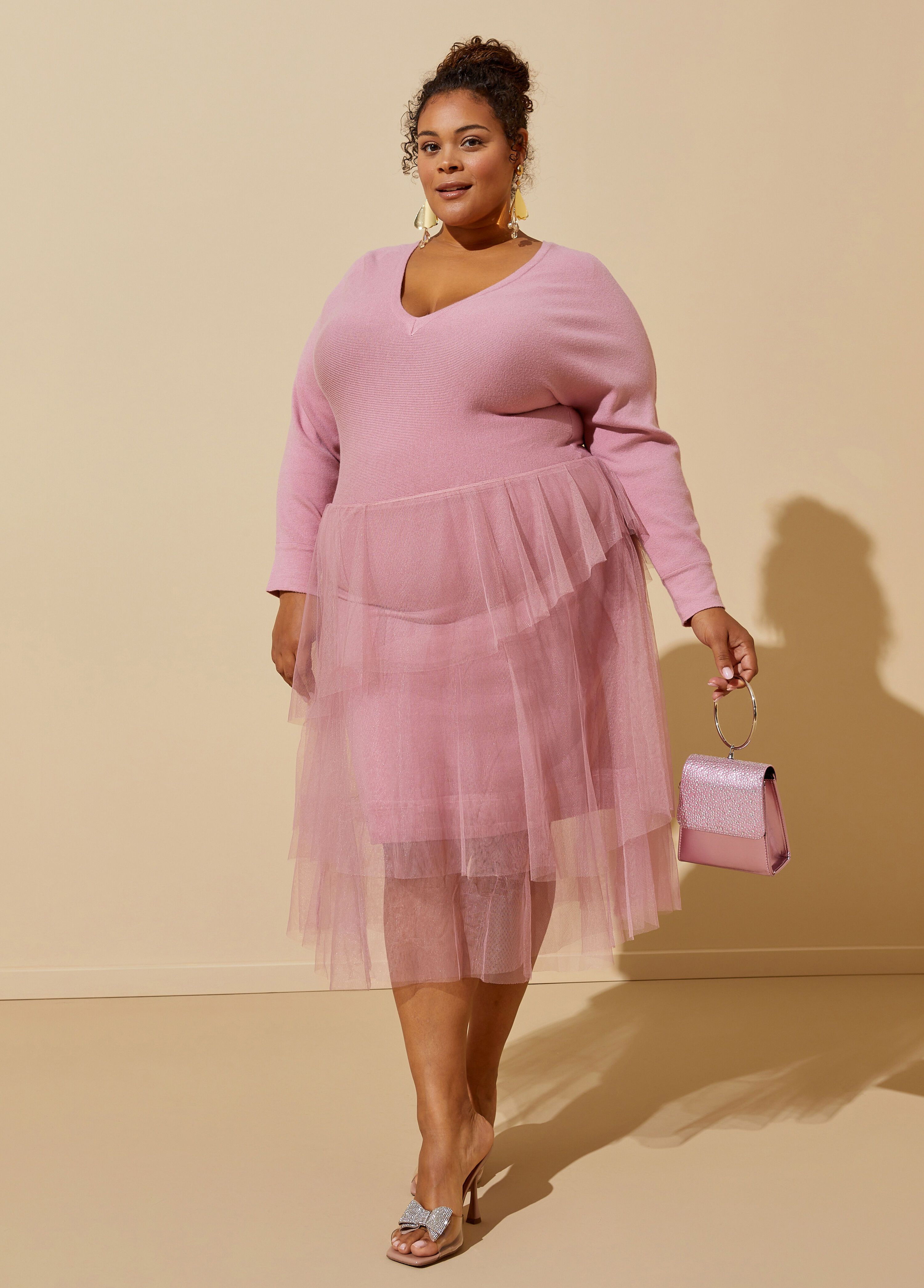 Tiered Tulle Skirt Sweater Dress | Ashley Stewart