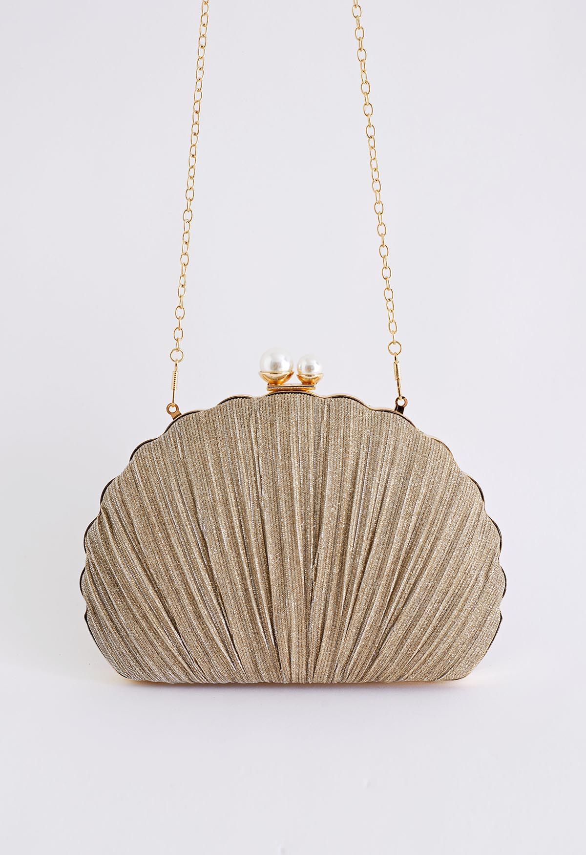 Ritzy Seashell Pearl Clutch in Gold | Chicwish