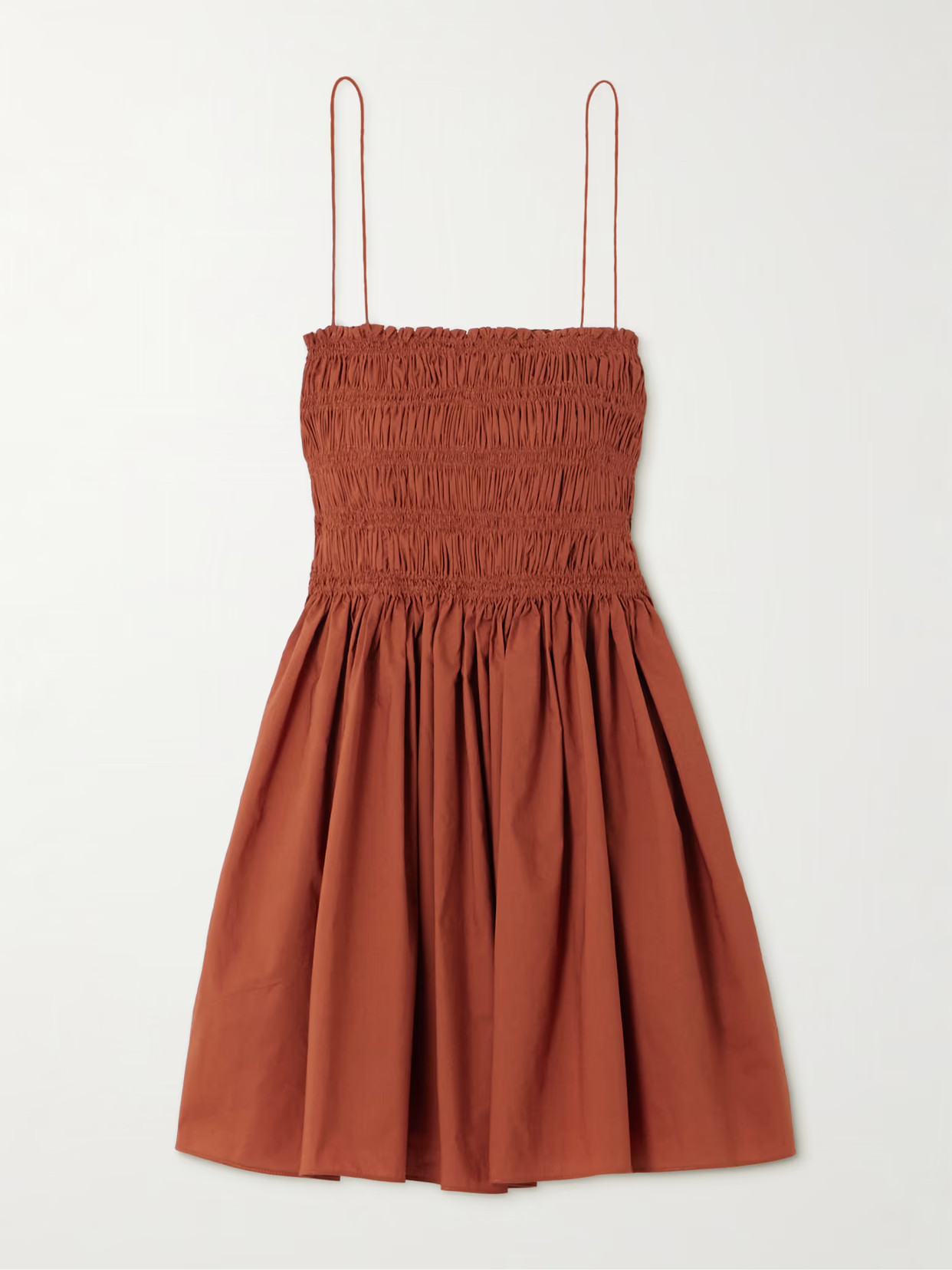 Matteau - Shirred Organic Cotton-poplin Mini Dress - Brown - 1 | NET-A-PORTER APAC