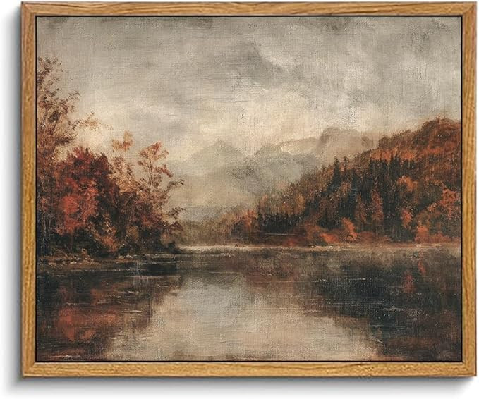 KBKBART Framed Wall Art Vintage Decor, Vintage Rustic Fall Lake Landscape Oil Painting, Moody Aut... | Amazon (US)