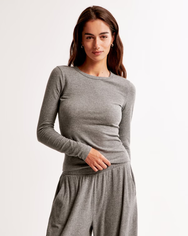 Long-Sleeve Cotton Seamless Fabric Squareneck Bodysuit | Abercrombie & Fitch (US)