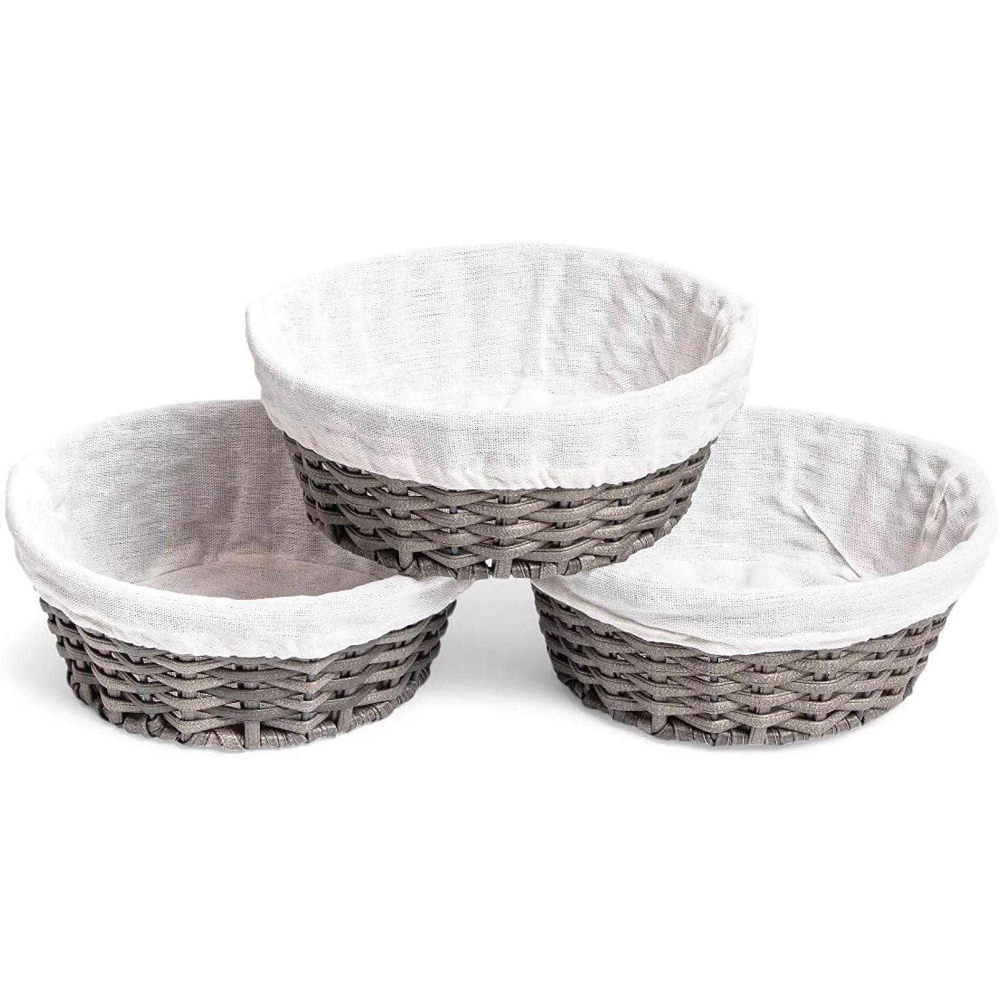 3-Pack Round Woven Wicker Nesting Storage Baskets Bins with Liners Brown 8.7"x3.5" - Walmart.com | Walmart (US)