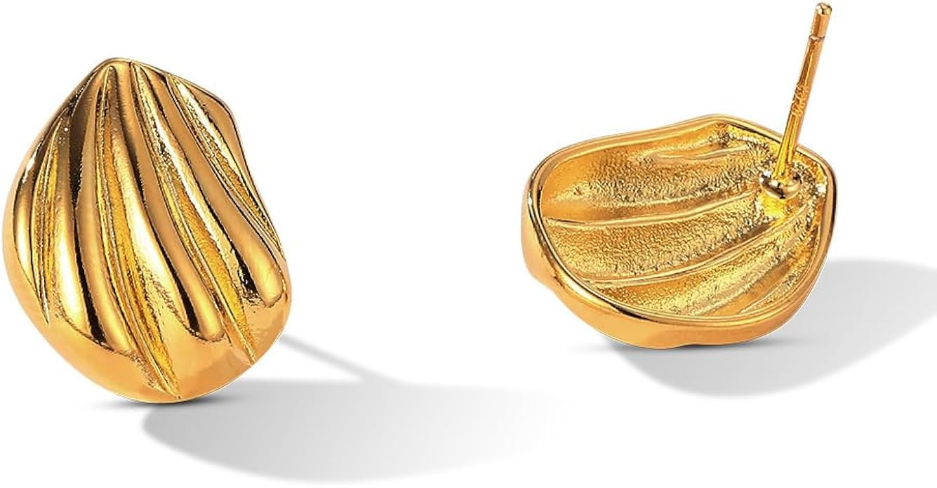 Irregular Texture Chunky Stud Earrings for Women Girls Dainty 14K Gold Plated Sterling Silver Pos... | Amazon (US)