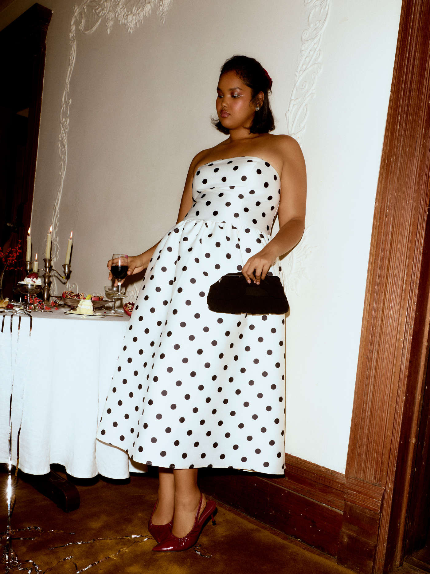 Tube Polka Dot Shirred Maxi Dress Curve & Plus | Cider