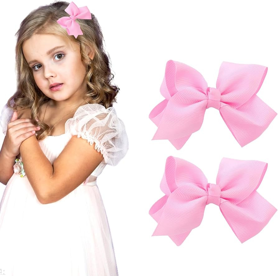 3 Inch Pink Hair Bow Clips for Girls - Set of 2 | Amazon (US)