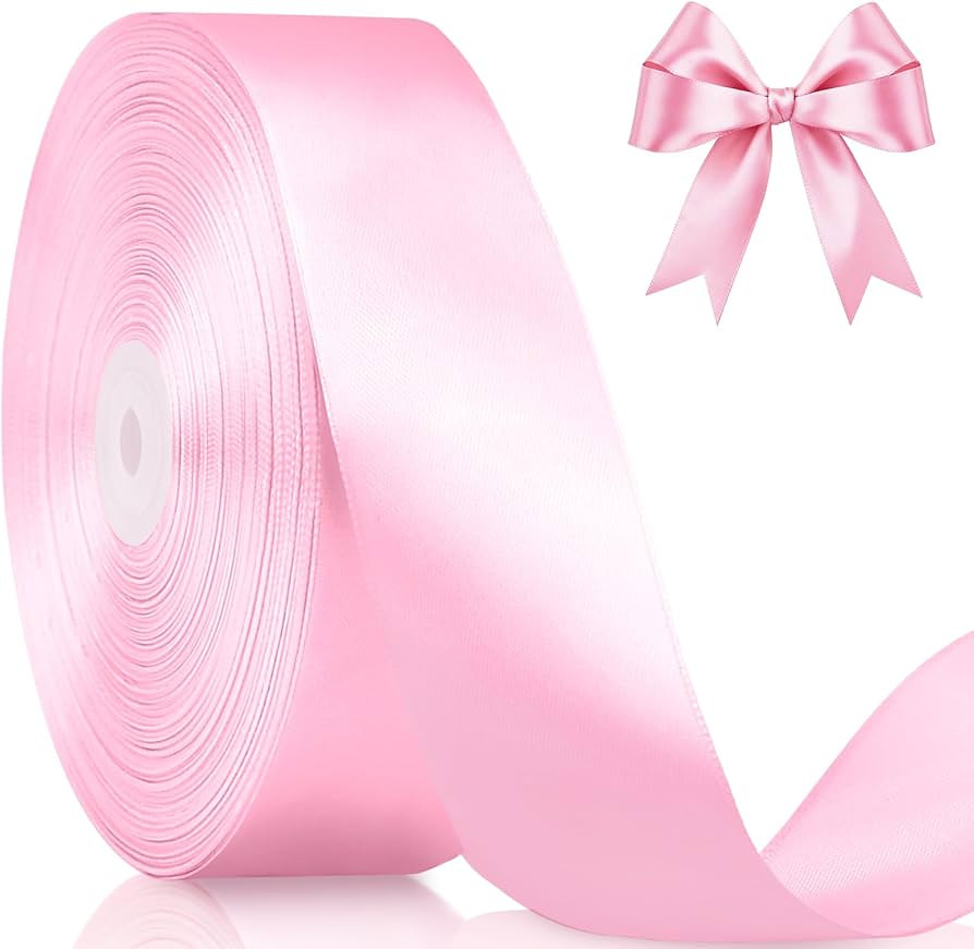 100 Yards Pink Satin Ribbon, 1-1/2 Inch Single Face Ribbon Roll, Perfect for Gift Wrapping, Weddi... | Amazon (US)