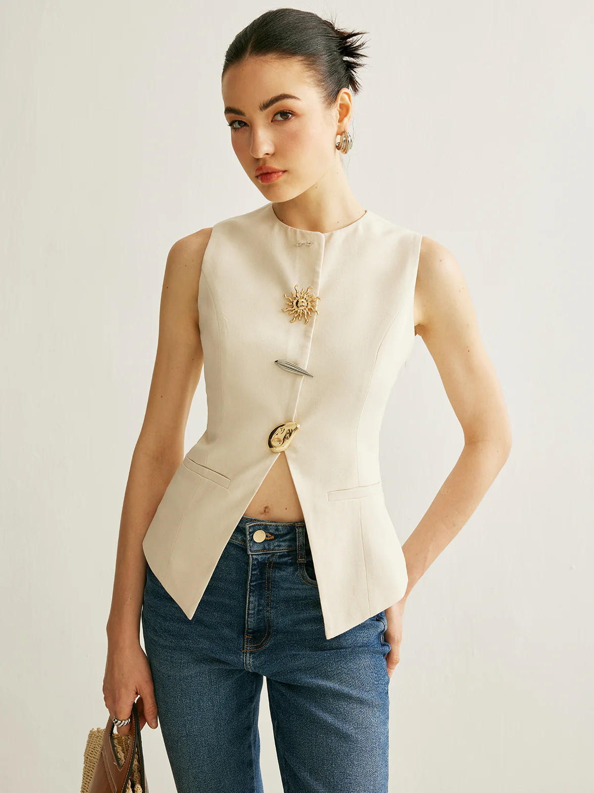 Metal Detail Split Vest | Commense