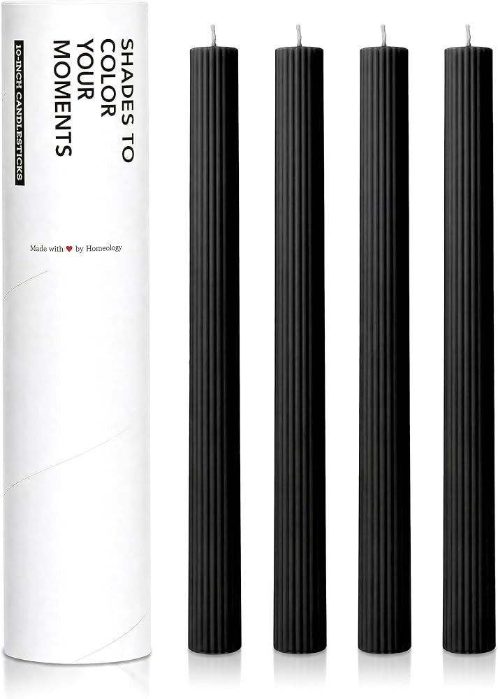 10" Ribbed Candle Sticks, Black, 4-Pack, Unscented Taper Candles | Amazon (US)