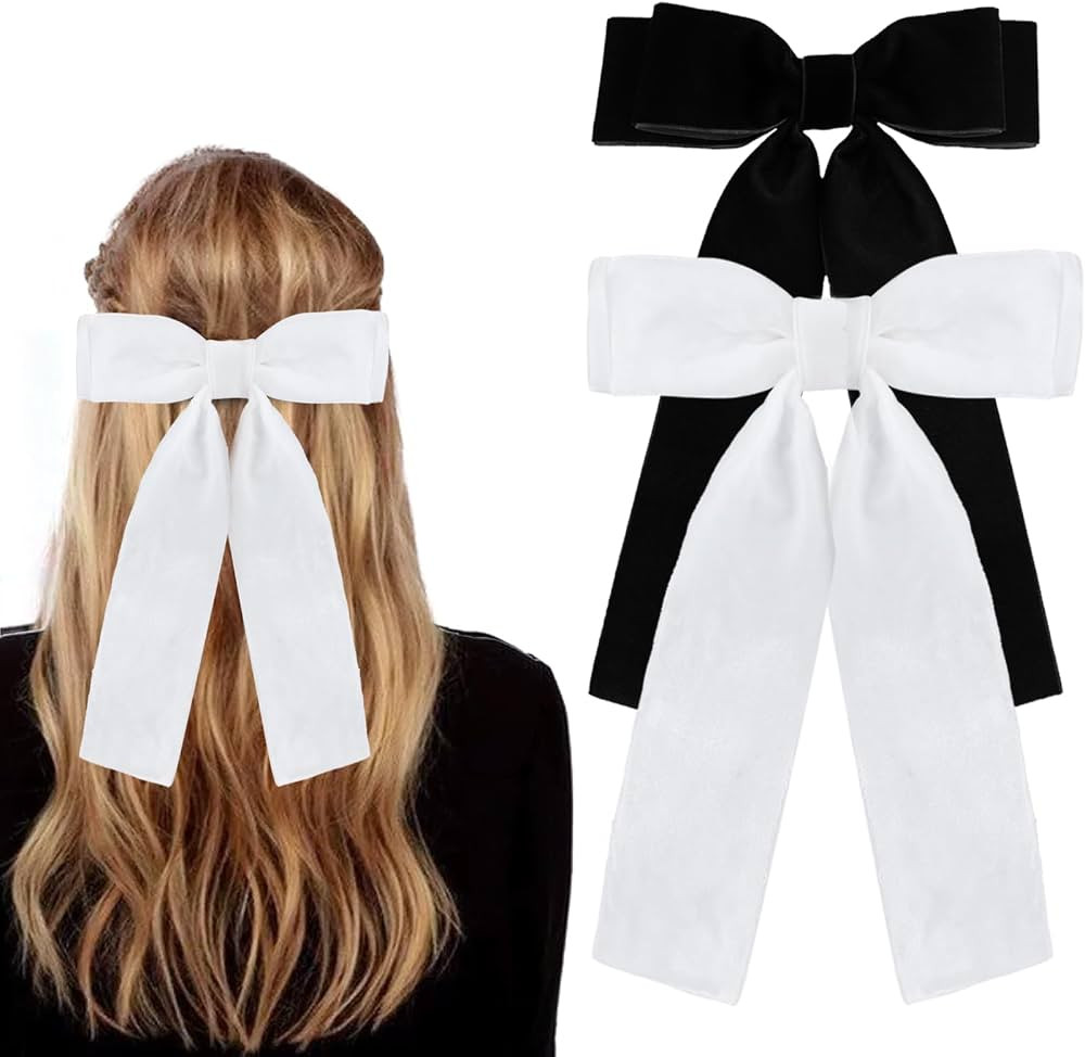 Zkptops 2Pcs Black Velvet Ribbon Bow Hair Clips for Women Girls Teens Toddlers Large Tassel Big B... | Amazon (US)