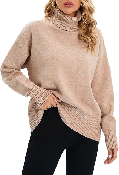 Famulily Sweaters for Women Oversized Long Sleeve Turtleneck Solid Casual Cozy Pullover Knitted J... | Amazon (CA)