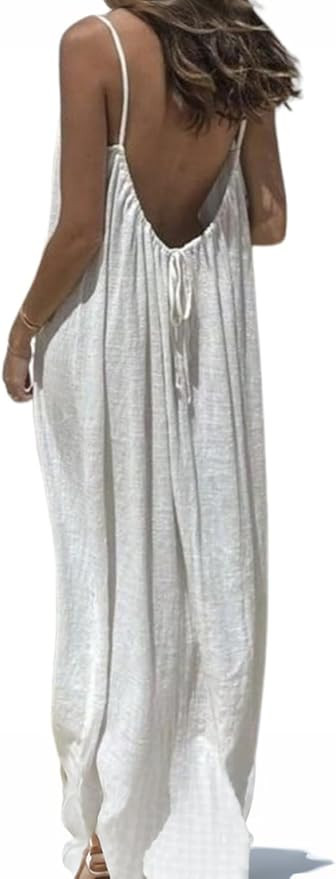 Womens Summer Casual Sleeveless Backless Cami Sundress 2026 Vacation House Dress | Amazon (US)
