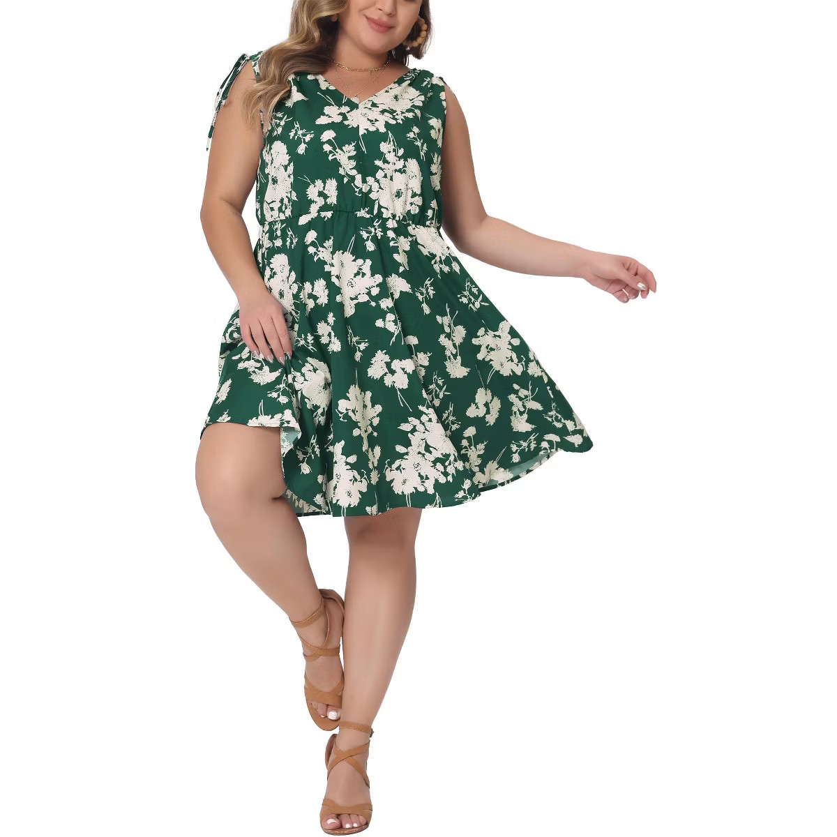 Agnes Orinda Women's Plus Size Boho Tie Strap Sleeveless Floral V Neck Midi A Line Dresses | Target