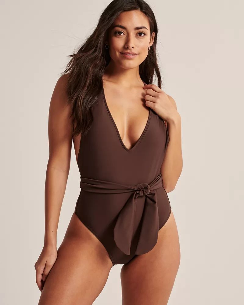 Belted Deep-V One Piece Swimsuit | Abercrombie & Fitch US & UK