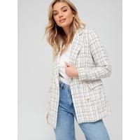 V by Very Boucle Military Double Breasted Blazer - White | Very (UK)