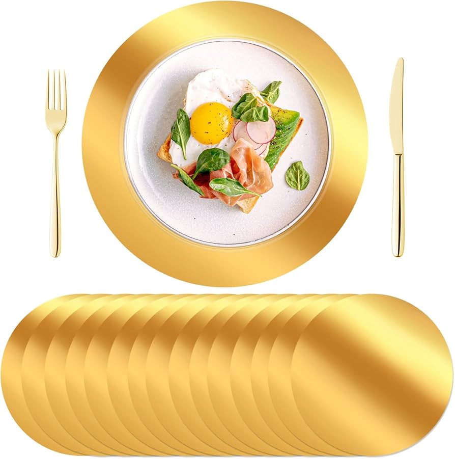 KesaPlan 100PCS Round Gold Placemats, 13" Disposable Paper Placemats for Dining Table, Mirrored G... | Amazon (US)
