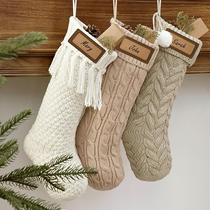 Farmhouse Personalized Knitted Christmas Stockings, 3 Packs 18 inche Knit Christmas Stockings, Ru... | Amazon (US)