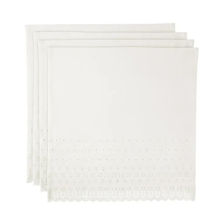 The Pioneer Woman Eyelet 100% Cotton Fabric Napkins, 20" x 20", Set of 4, White | Walmart (US)