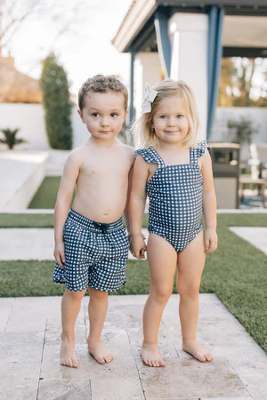 Navy Gingham One-Piece | Mebie Baby