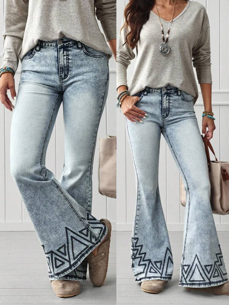 EMERY ROSE Women's Casual Fashion Versatile Denim Flare Pants With Pockets | SHEIN