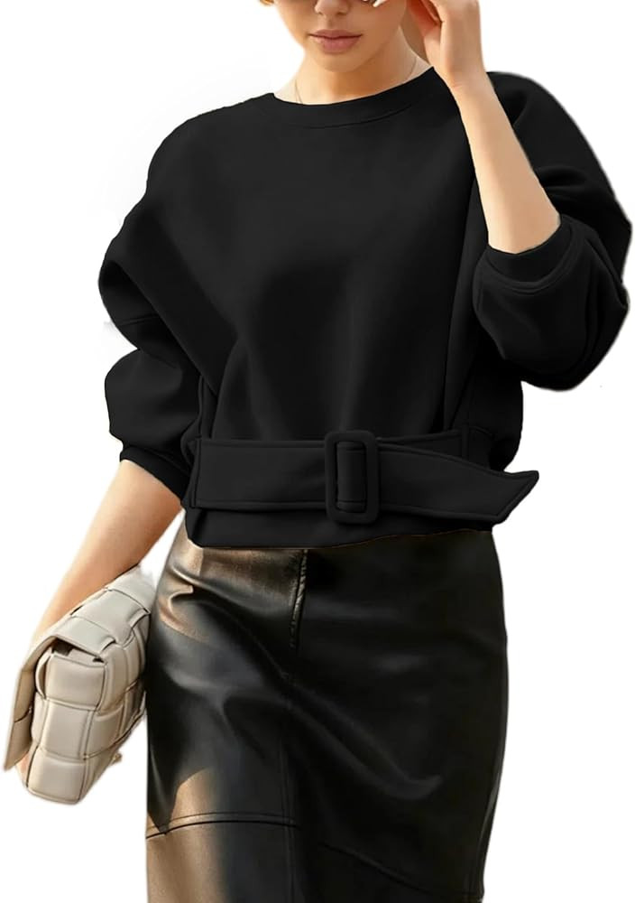 Yidarer Women Pullover Sweatshirts Cropped Crewneck Long Sleeve Belted Casual Y2K Lace Up Tops 20... | Amazon (US)