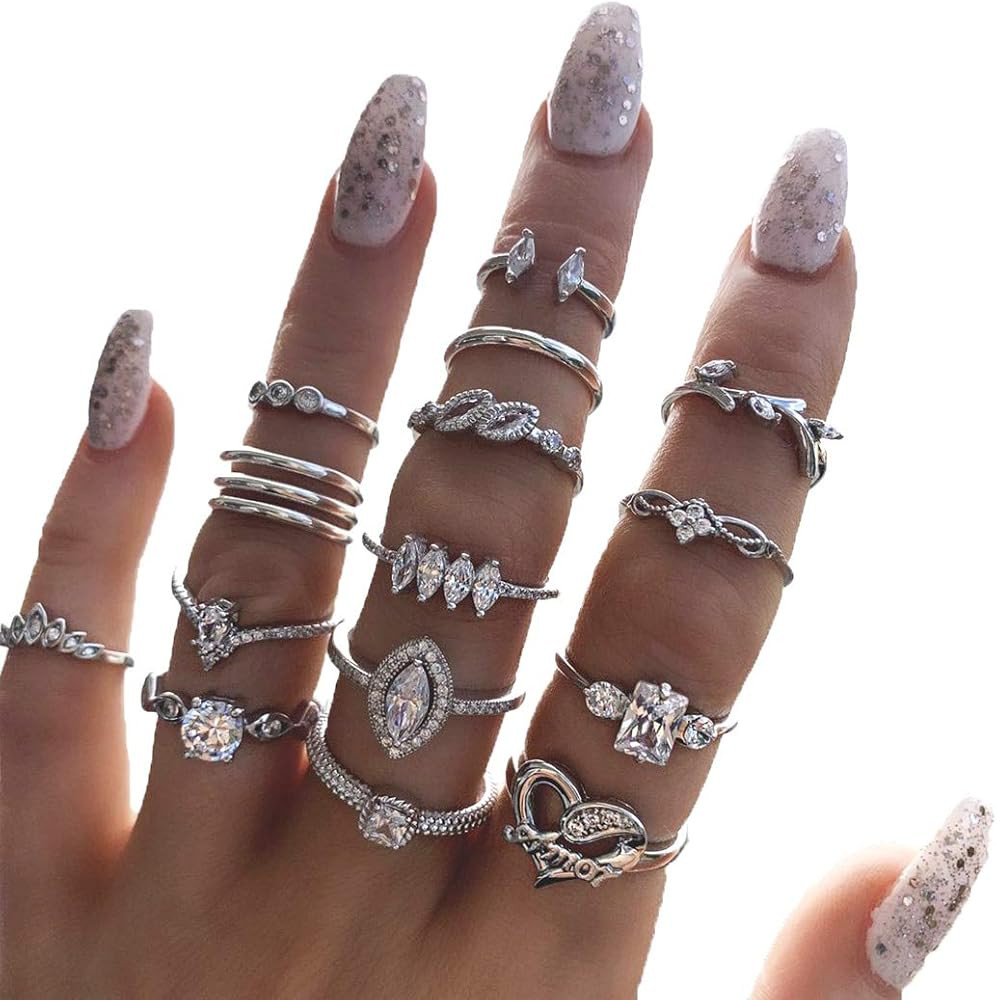 BELICEY 9-15PCS Knuckle Stacking Rings Set for Women Crystal Rhinestone Finger Statement Ring Set... | Amazon (US)