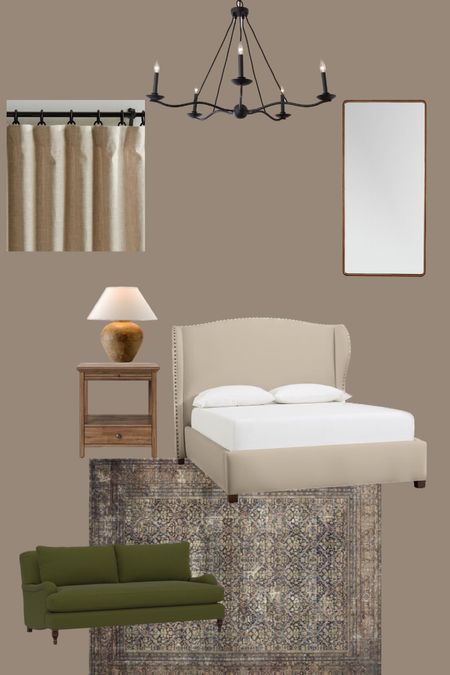 Primary bedroom mock-up I’m playing with. The paint is Charleston gray by farrow and ball. #bedroommoodboard #moodboard #primarybedroom 

#LTKhome