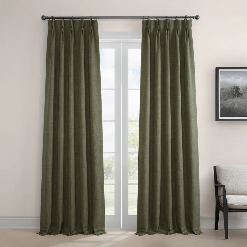 Latitude Run® French Pleated Textured Faux Linen Room Darkening Curtains for Bedroom & Living Ro... | Wayfair North America