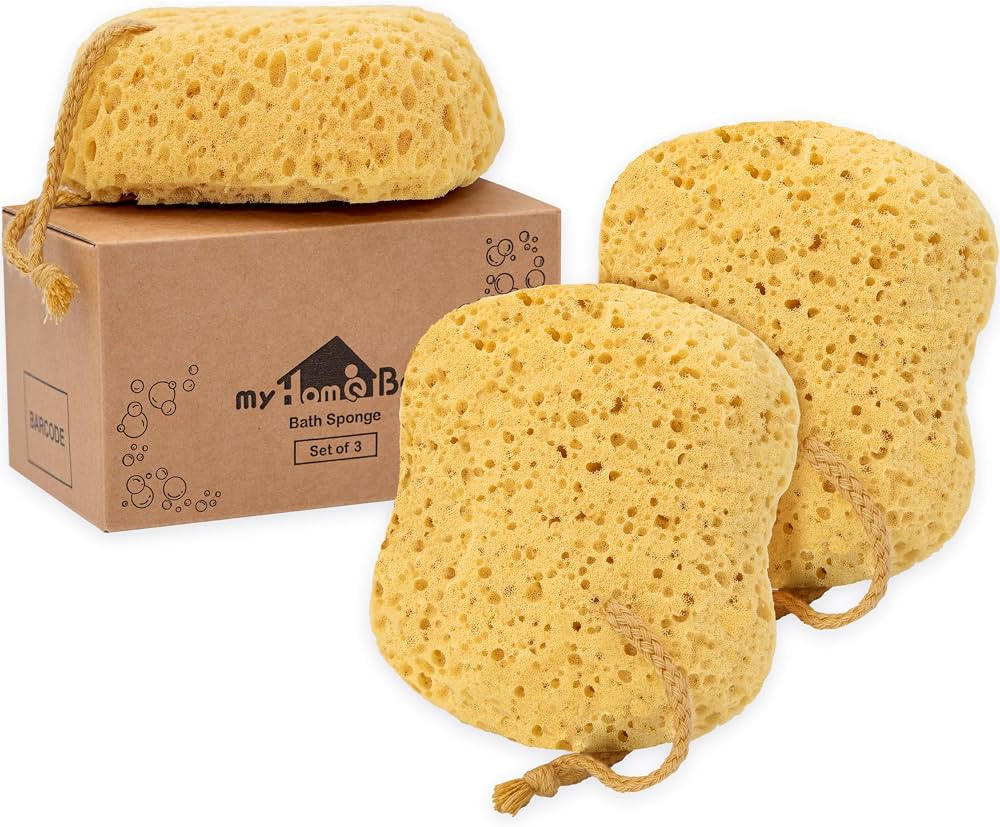 myHomeBody Bath Sponge, Foam Loofah, Shower Sponge for Body, Curvy, 3 Pack | Amazon (US)