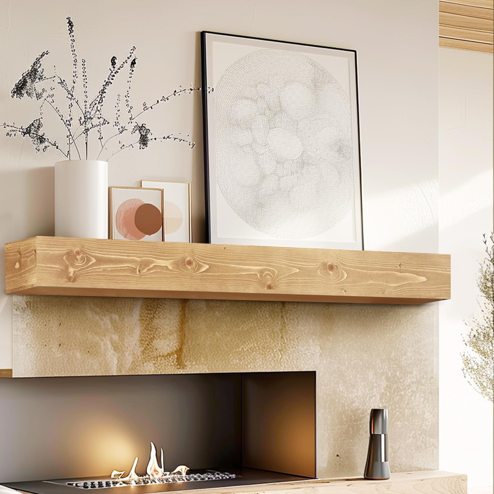 Mantel de chimenea de 48 pulgadas, 5 pulgadas de grosor, hecho a mano, hueco de madera maciza, es... | Amazon (US)