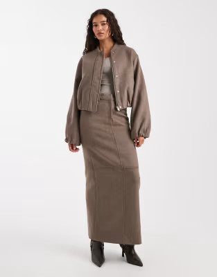 4th & Reckless wool blend soft tailored collarless balloon sleeve bomber jacket and maxi skirt co... | ASOS (Global)