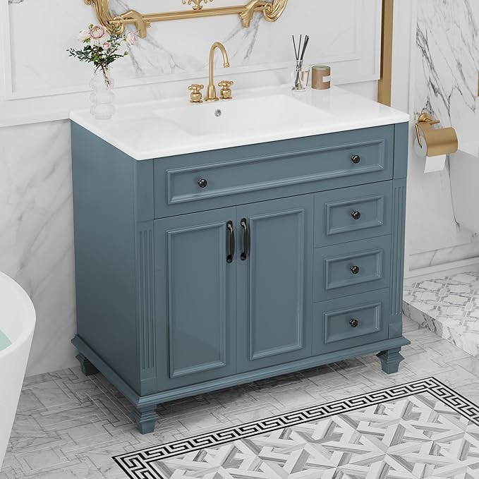 36" Bathroom Vanities with Undermount Sink, Storage Cabinet with Tip-Out Drawer, Vintage Style So... | Amazon (US)