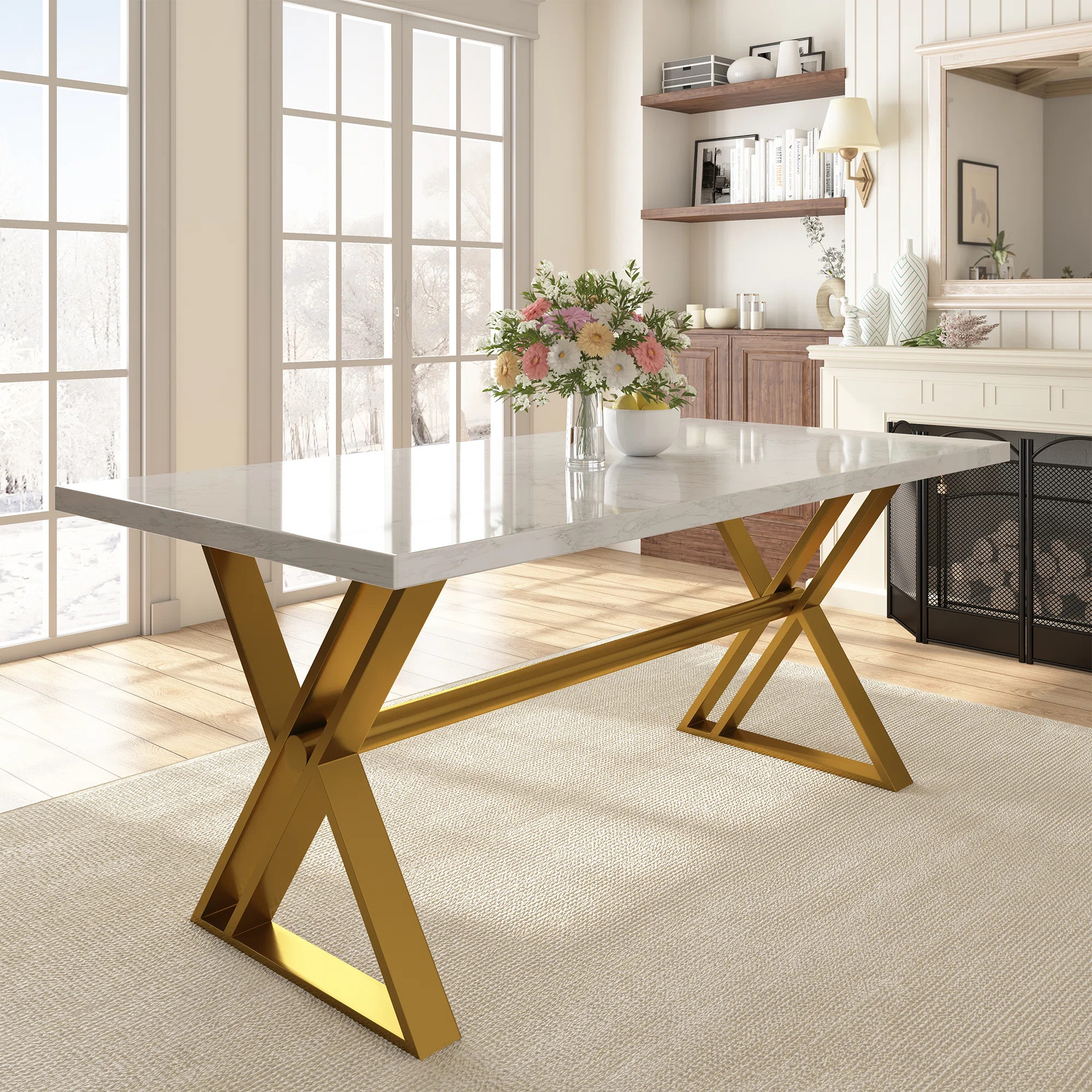 Marble Top Metal Base Dining Table | Wayfair North America