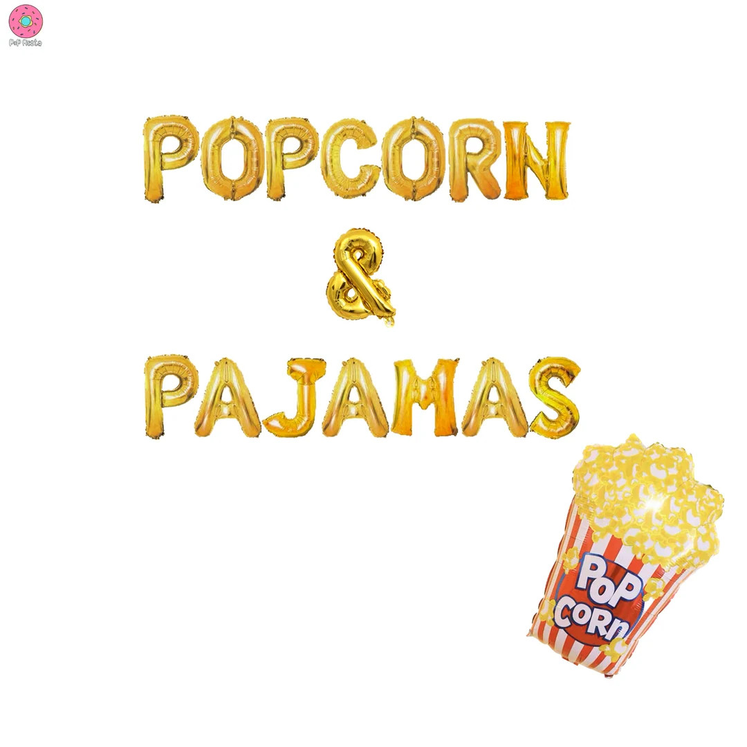 Popcorn & Pajamas Birthday Banner 16 inches non-floating | Movie Night Theme Birthday Party Decor... | Etsy (US)