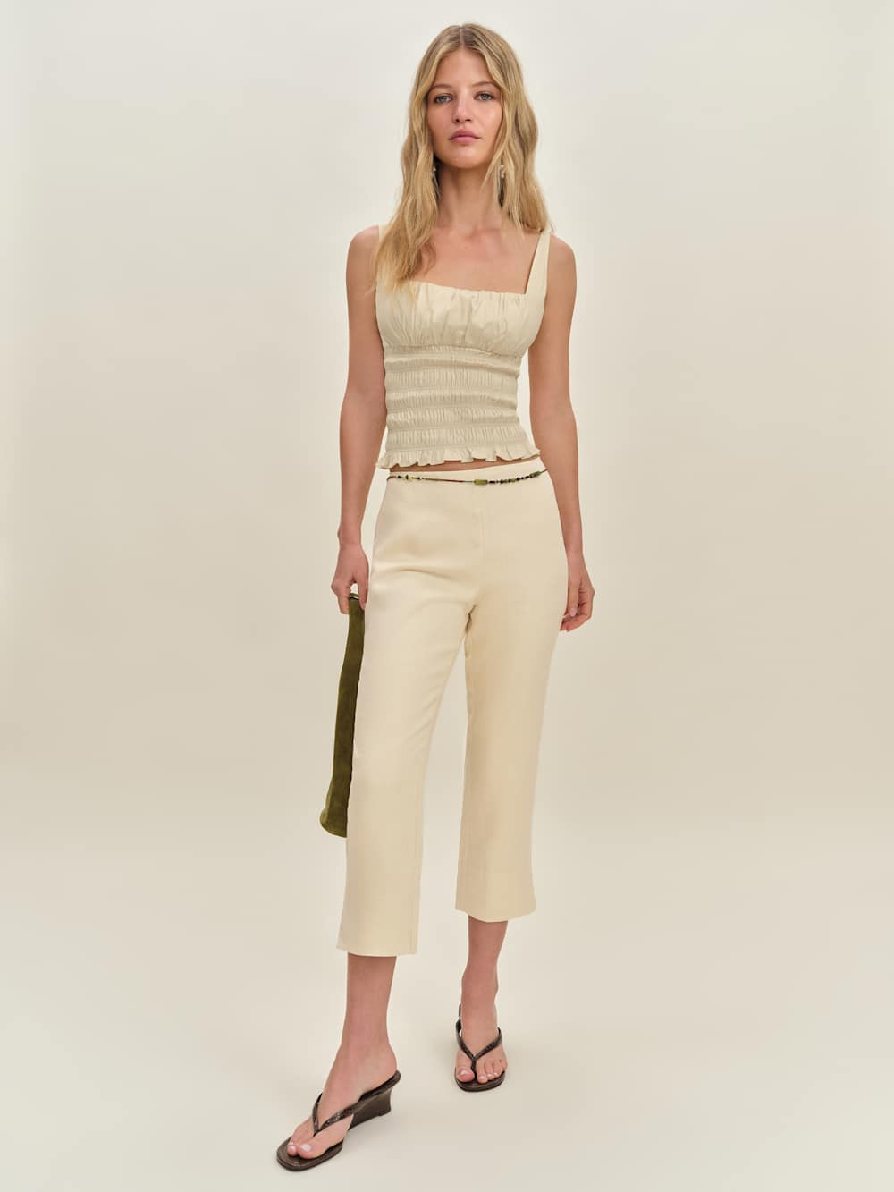 Petra Linen Low Rise Pedal Pusher Pant | Reformation (Global)