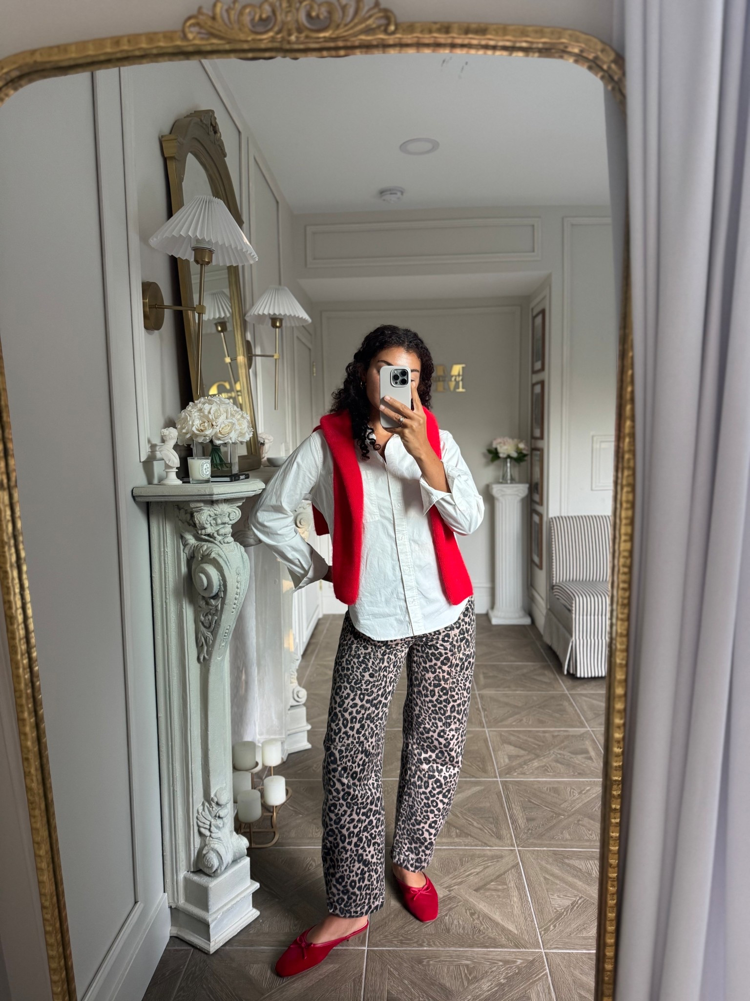 Leopard print love ❤️ 🐆 Leopard print pants, white button up, red mules, and a red cardigan 

#LTKSeasonal #LTKStyleTip