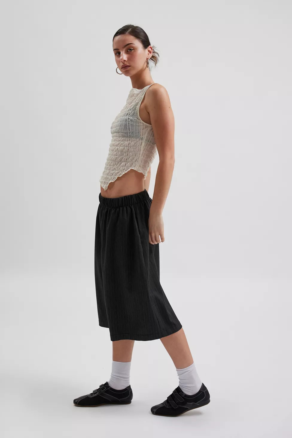 Urban Renewal Remnants Pinstripe Longline Pull-On Jort | Urban Outfitters (US and RoW)