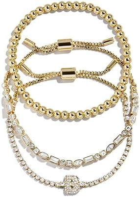 BaubleBar Three Bracelet Gift Set for Women, Gold-Plated Initial Beaded Bracelets, Fashion Jewelr... | Amazon (US)