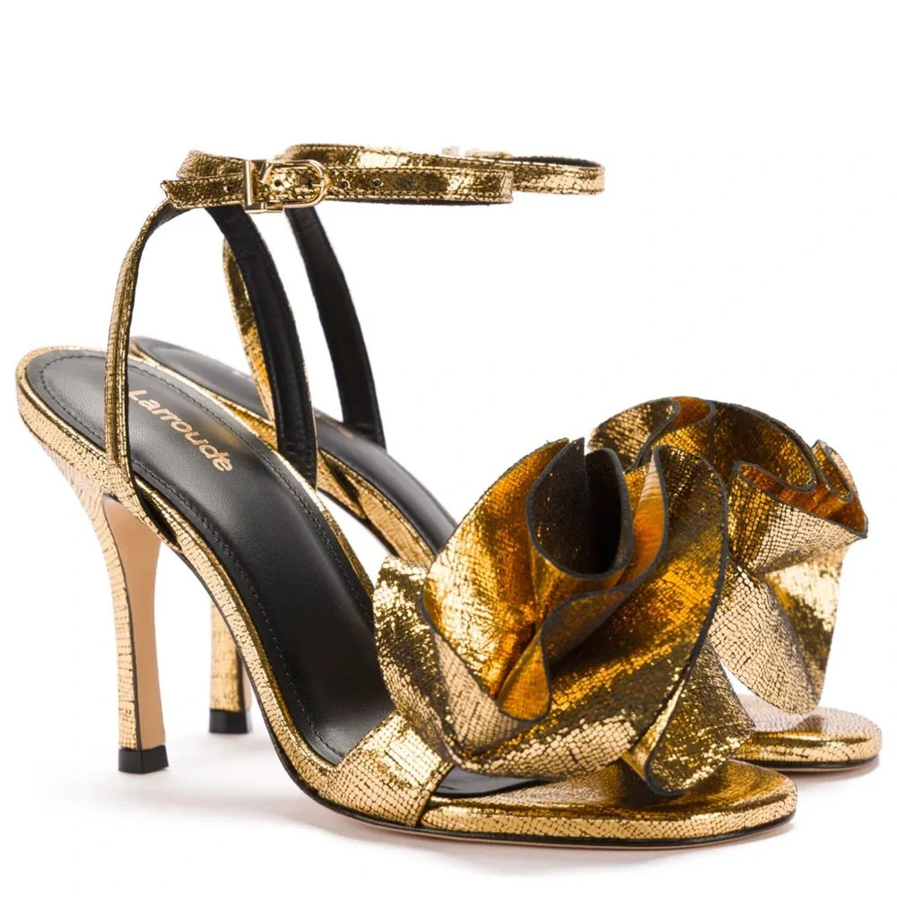 Larroudé Penelope Leather Metallic Gold Cracked Sandal | Poshmark