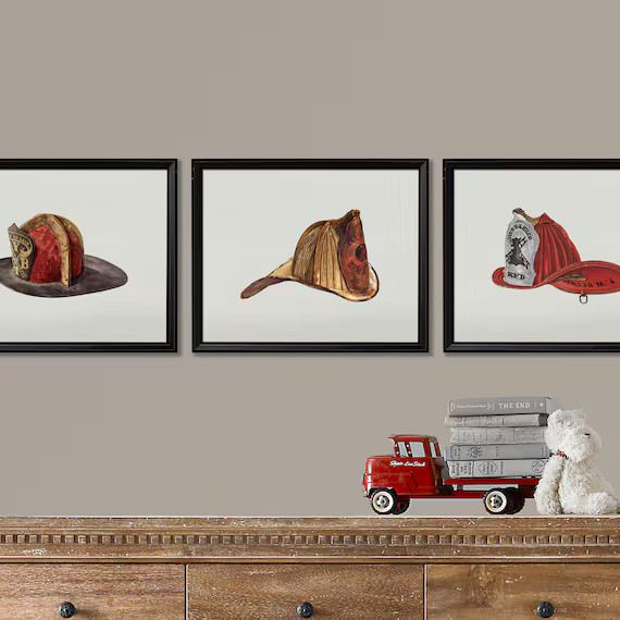 Vintage Fireman Helmet Prints  Choose From 3 Prints  - Etsy | Etsy (US)