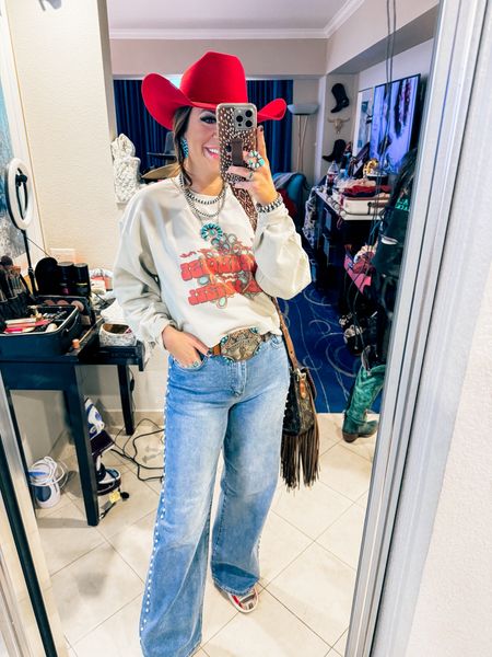 Christmas outfit Christmas sweatshirt, pearl jeans, western outfit, casual rodeo outfit, Nashville, Koe Wetzel, outfit, concert concert, outfit, country concert, outfit, holiday, winter outfit

#LTKSeasonal #LTKHoliday #LTKstyletip