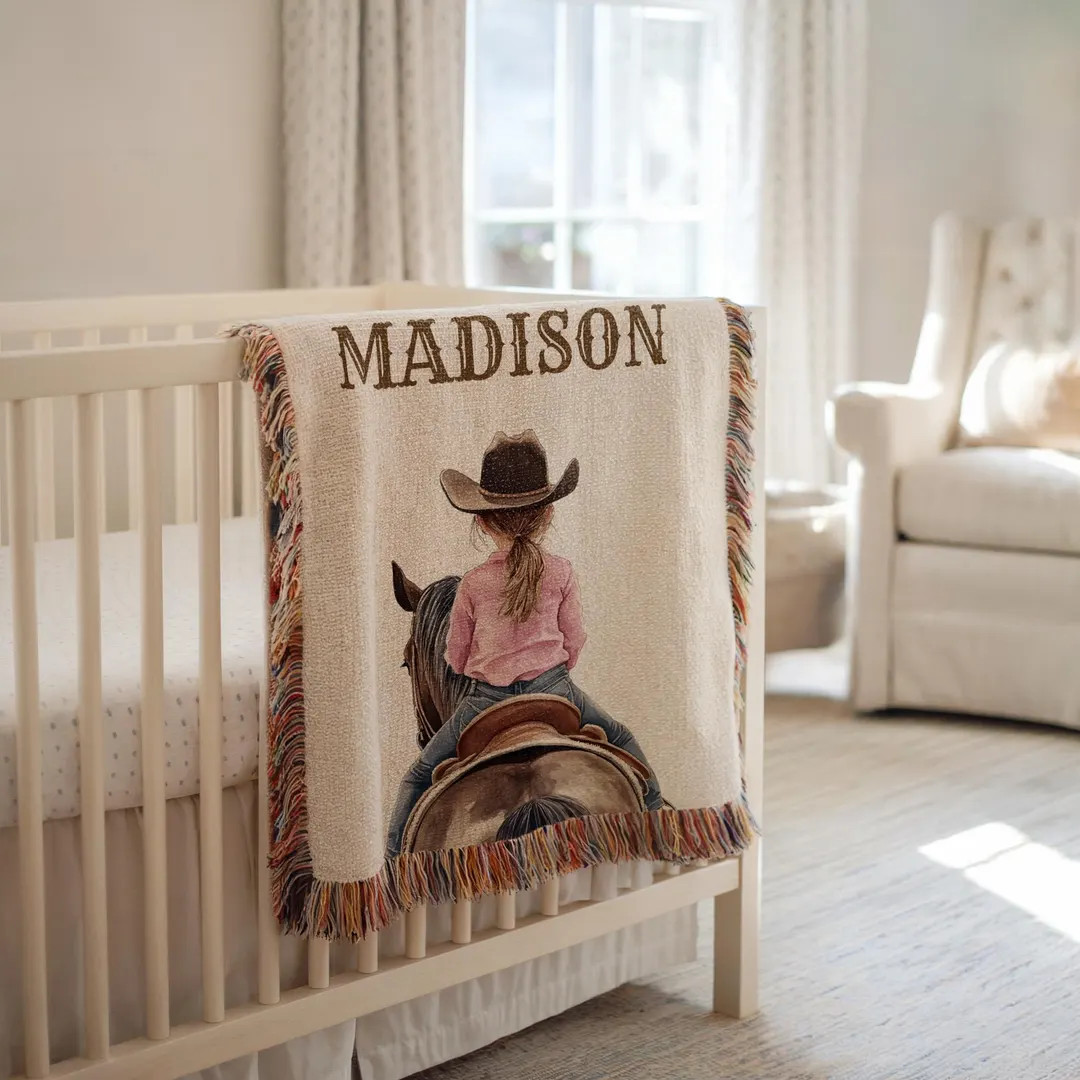 Personalized Cowgirl Baby Blanket, Custom Girl Horseback Nursery Throw Name, Cowgirl Baby Shower ... | Etsy (US)
