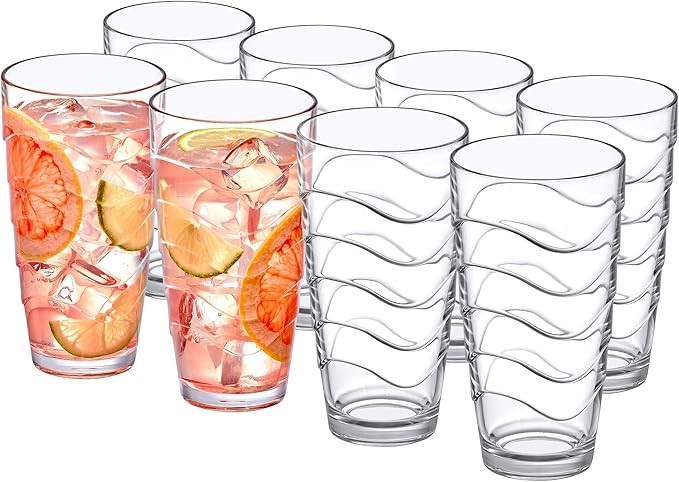 Amazing Abby - Wavely - 20-Ounce Plastic Tumblers (Set of 8), Plastic Drinking Glasses, All-Clear... | Amazon (US)