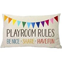 NC SLS Playroom Rules Cotton Linen Decorative Throw Pillow Case Cushion Cover Linen Pillow case 12X2 | Amazon (US)