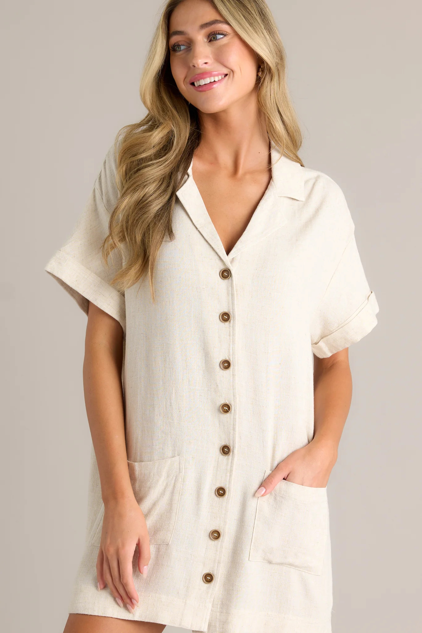Effortless Selection Beige Button Front Shirt Mini Dress | Red Dress