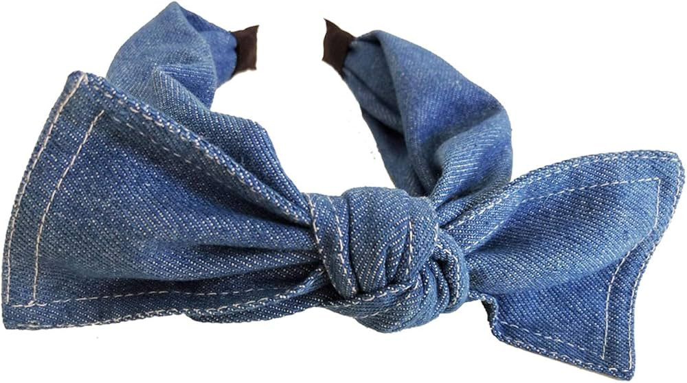 Denim Fabric Wide Knot Dot Headband Bowknot Hair Hoop for Teens Girls and Women Hair Accessories ... | Amazon (US)